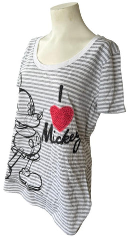 Disney Women's I Love Mickey Mouse Striped Short Sleeve Shirt Size Large