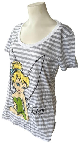 Disney Women's Tinker Bell Feisty Striped Short Sleeve Shirt Size Medium
