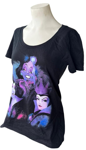Disney Women's Cruella Maleficent Evil Queen Villains Graphic Black Shirt Size M