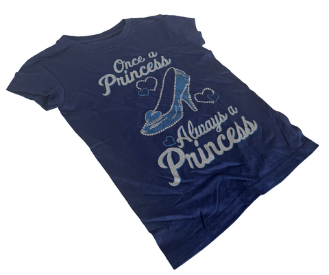 Disney Girls Cinderella Once A Princess Always a Princess Navy Shirt Size Small