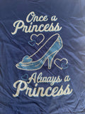 Disney Girls Cinderella Once A Princess Always a Princess Navy Shirt Size Small