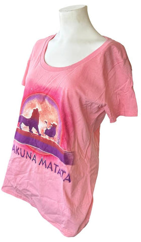 Disney Women's The Lion King Hakuna Matata Pink Short Sleeve Shirt Size Large