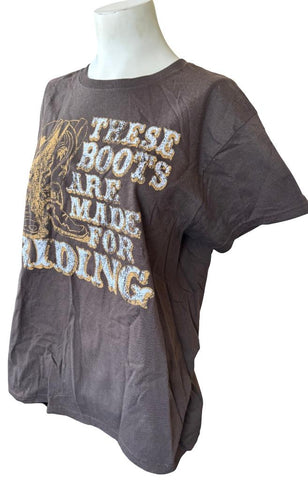 Alstyle Women's These Boots Are Made For Riding Graphic Brown Shirt Size Large
