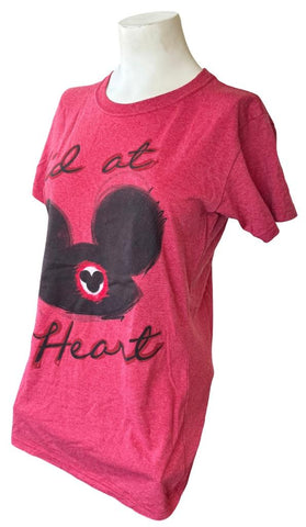 Disney Women's Mickey Mouse Kid At Heart Red Short Sleeve Shirt Size Medium