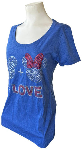 Disney Women's Mickey Mouse + Minnie Mouse = Love Blue Shirt Size Medium