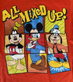 Disney Boys Mickey Mouse Donald Goofy All Mixed Up Red Short Sleeve Shirt Size S