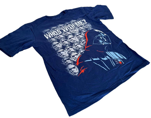 Disney Boys Star Wars Who's With Me Blue Short Sleeve Shirt Size Medium
