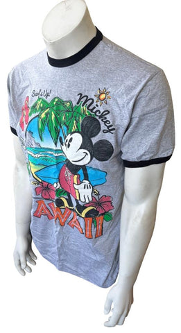 Disney Men's Mickey Mouse Surf's Up Hawaii Gray Short Sleeve Shirt Size Medium
