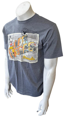 Disney Men's Mickey Mouse Las Vegas Nevada Postcard Gray Shirt Size Medium