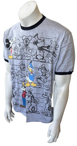 Disney Men's Mickey Mouse Donald Duck Goofy Through The Years Gray Shirt Size L