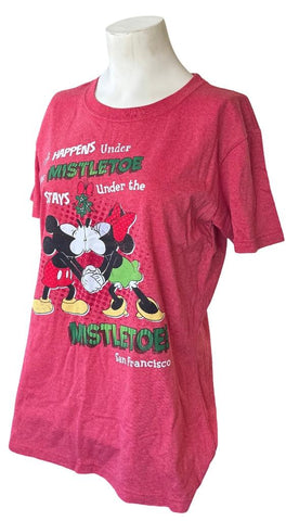 Disney Mickey Mouse & Minnie What Happens Under The Mistletoe Stays Shirt Size L