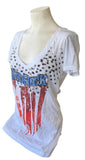 Next Level Women's Kid Rock American Flag Graphic White Shirt Size Large