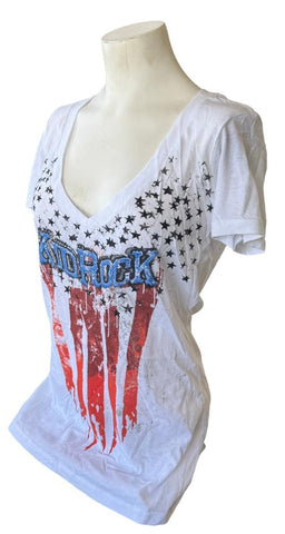 Next Level Women's Kid Rock American Flag Graphic White Shirt Size Large