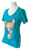 Disney Women's Bambi Graphic Teal Short Sleeve Shirt Size Medium