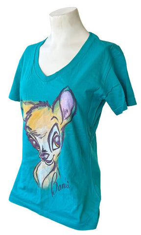 Disney Women's Bambi Graphic Teal Short Sleeve Shirt Size Medium