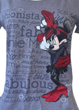 Disney Women's Minnie Mouse XOXO Fashionista Shopaholic Gray Shirt Size Medium