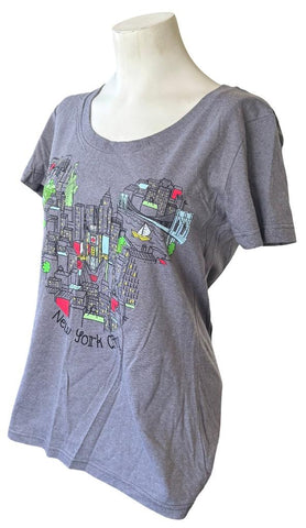 Disney Women's Mickey Mouse New York City Graphic Gray Shirt Size Medium