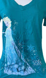 Disney Women's Frozen Elsa Graphic Teal Short Sleeve Shirt Size Medium