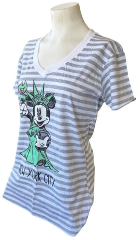 Disney Women's Minnie Mouse Statue Of Liberty NYC Striped Shirt Size Medium