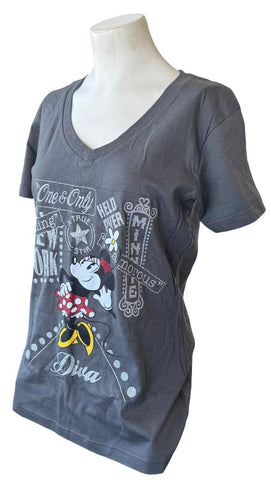 Disney Women's Minnie Mouse The One & Only Diva Graphic Gray Shirt Size Medium