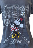 Disney Women's Minnie Mouse The One & Only Diva Graphic Gray Shirt Size Medium