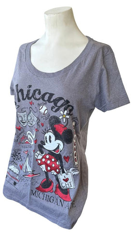 Disney Women's Classic Minnie Mouse Chicago Graphic Gray Shirt Size Medium