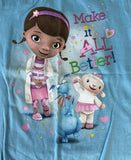 Disney Girls Doc McStuffins Make It All Better Graphic Blue Shirt Size Medium