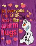 Disney Girls Frozen Hi Everyone I'm Olaf And I Like Warm Hugs Shirt Size Small