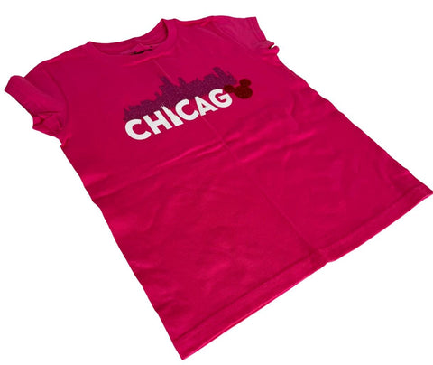 Disney Girls Mickey Mouse Chicago Graphic Pink Short Sleeve Shirt Size Medium