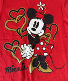 Disney Girls Classic Minnie Mouse Hearts Graphic Red Short Sleeve Shirt Size M