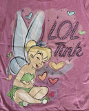 Disney Girls Tinker Bell LOL Tink Graphic Pink Short Sleeve Shirt Size Small