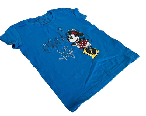 Disney Girls Classic Minnie Mouse Las Vegas Blue Short Sleeve Shirt Size Medium