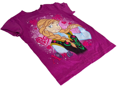 Disney Girls Frozen Anna Graphic Pink Short Sleeve Shirt Size Small