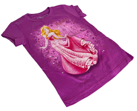 Disney Girls Sleeping Beauty Aurora Graphic Purple Short Sleeve Shirt Size Small