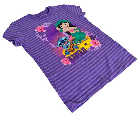 Disney Girls Lilo & Stitch Hawaii Graphic Striped Short Sleeve Shirt Size Medium