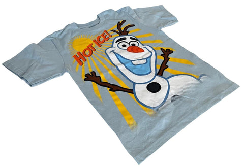 Disney Boys Frozen Olaf Hot Ice Graphic Blue Short Sleeve Shirt Size Small