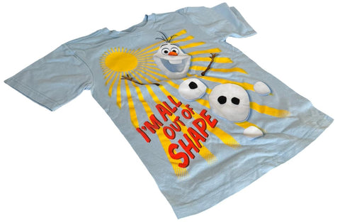 Disney Boys Frozen Olaf I'm All Out Of Shape Blue Short Sleeve Shirt Size Small