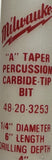 Milwaukee 48-20-3253 Percussion Carbide Tip Drill Bit A-Taper 1/4" x 6"