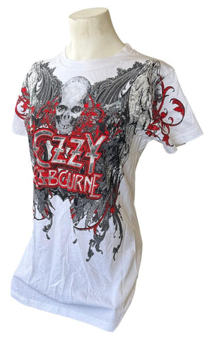 Tultex Women's Ozzy Osbourne Graphic White Short Sleeve Shirt Size Large
