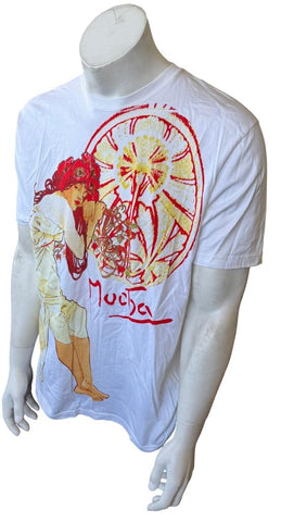 Royal Apparel Men's Alphonse Mucha Art Graphic White Short Sleeve Shirt Size L