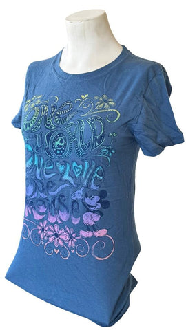Disney Women's Mickey Mouse One World One Love One Mouse Blue Shirt Size Medium