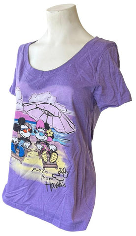 Disney Women's Mickey Mouse & Minnie Mouse XOXO From Hawaii Purple Shirt Size M