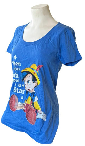 Disney Women's Pinocchio When You Wish Upon A Star Blue Shirt Size Medium