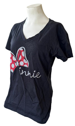 Disney Women's Minnie Mouse Bow Graphic Black Short Sleeve Shirt Size Medium