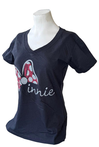 Disney Women's Minnie Mouse Bow Graphic Black Short Sleeve Shirt Size Small