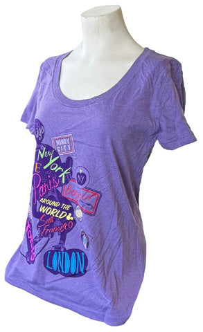 Disney Women's Mickey Mouse Around The World Graphic Purple Shirt Size Medium