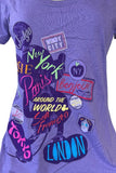Disney Women's Mickey Mouse Around The World Graphic Purple Shirt Size Medium