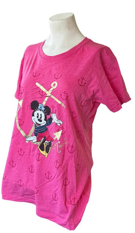 Disney Women's Minnie Mouse Sailor Anchor Graphic Pink Shirt Size Large
