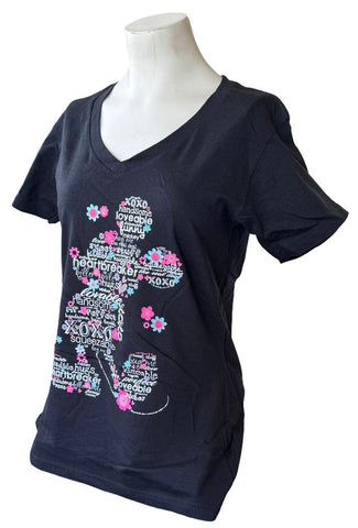 Disney Women's Mickey Mouse Flower Silhouette Graphic Black Shirt Size Medium