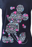 Disney Women's Mickey Mouse Flower Silhouette Graphic Black Shirt Size Medium